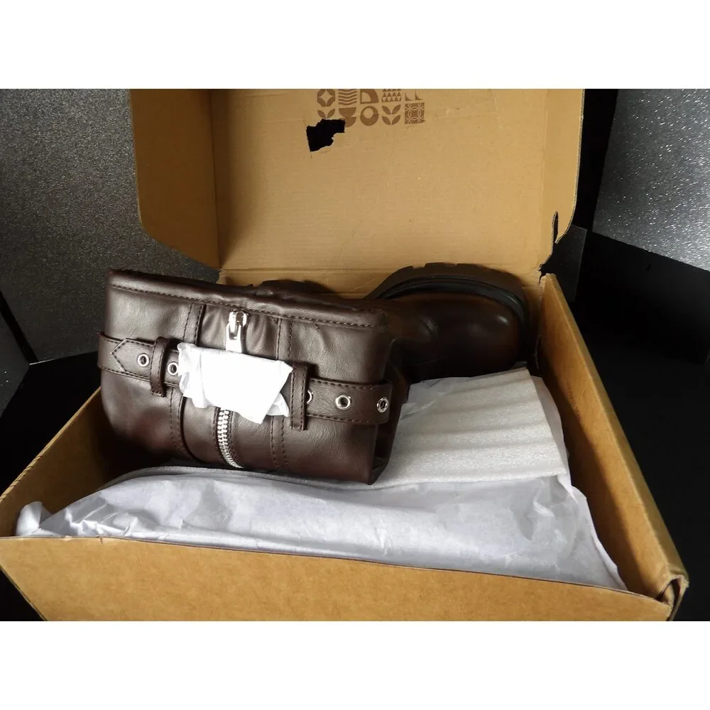 Mid-Calf Lug Sole Dress Boots - Brown (Size US Women's 7)